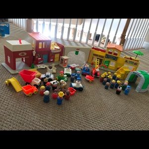 Vintage Fisher Price village with accessories
